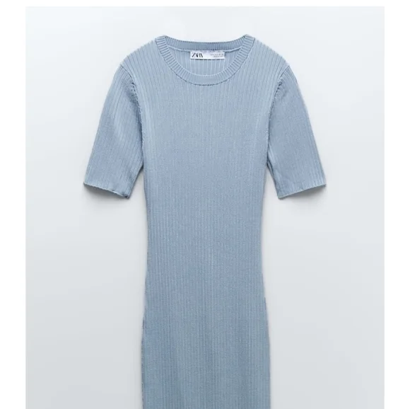 Zara back vent Short Sleeve Knit Stretch Midi dress Sz-S - Picture 4 of 8